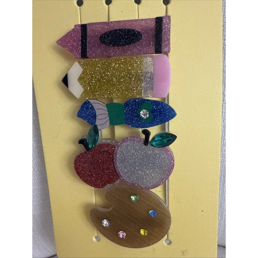 NEW Piper K Back To School 5pk Hair‎ Clips Barrette, Teacher Kindergarten Girl